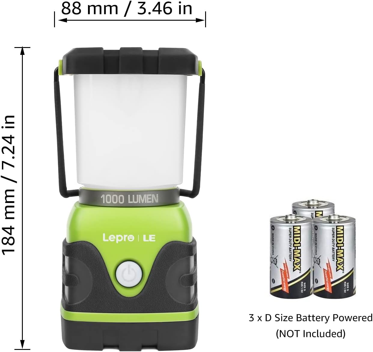 Lepro 1000LM Battery Powered LED Camping Lantern with 4 Light Modes, Green