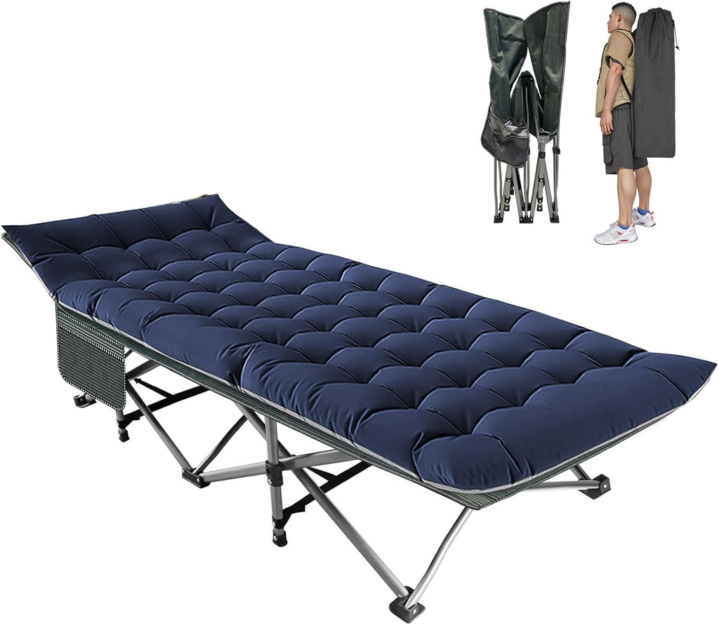 Big RED Camping Cot, Folding Camping Cots for Adults Sleeping 1200D Double Layer Oxford Portable Folding Outdoor Cots for Camping W/Soft Pad Carry Bag for Home Office Nap Beach Travel