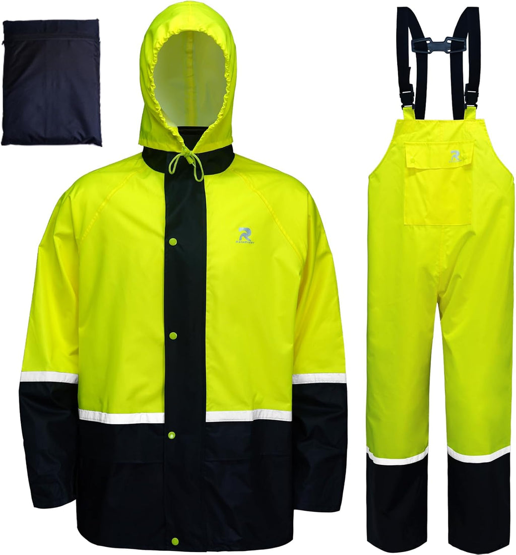 RainRider Waterproof Breathable Suits for Men - Durable Oxford Rain Jacket Coat With Pants