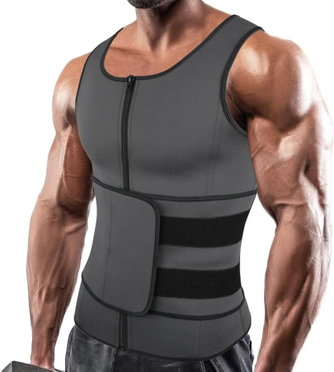 SHAPERIN Men Neoprene Sauna Zipper Waist Trainer Vest Tank Top Trimmer Body Shaper
