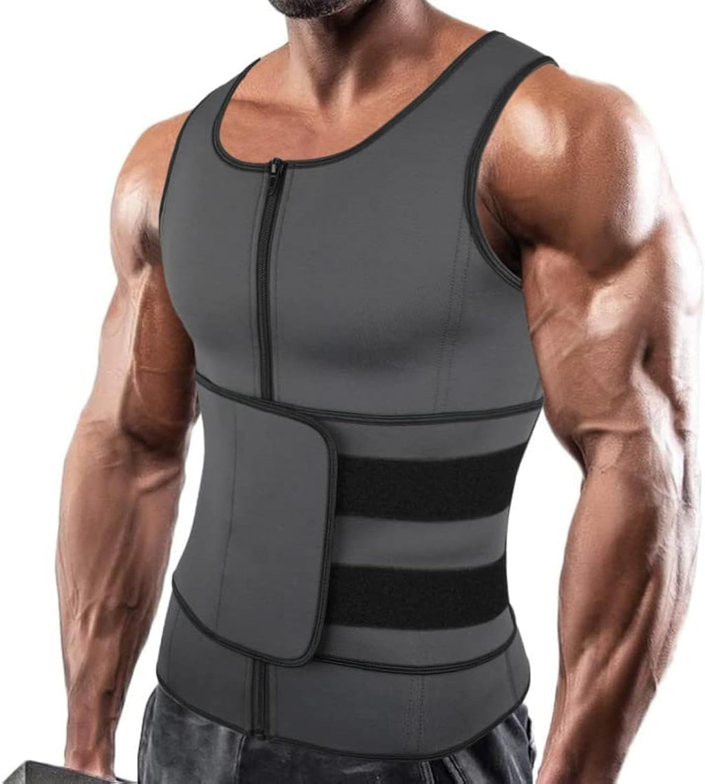 SHAPERIN Men Neoprene Sauna Zipper Waist Trainer Vest Tank Top Trimmer Body Shaper