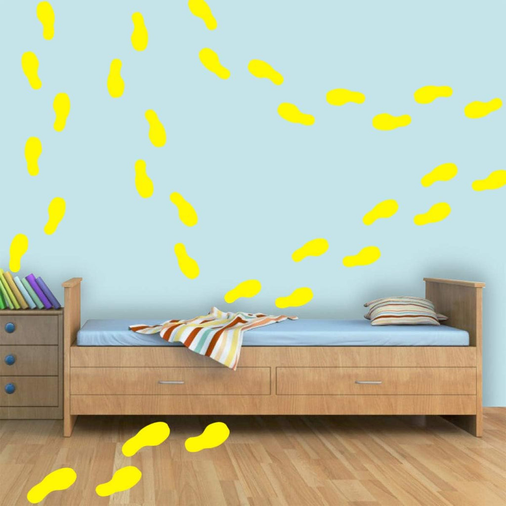 VWAQ Shoe Print Footprint Vinyl Decals - Peel and Stick Floor or Wall Stickers - 32 PCS (Yellow)