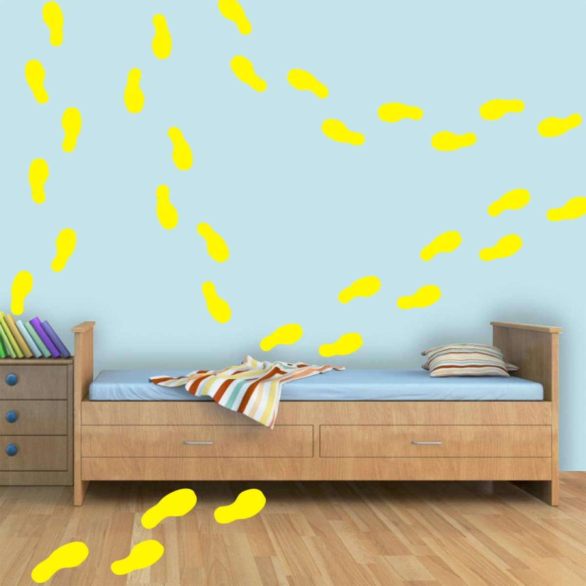 VWAQ Shoe Print Footprint Vinyl Decals - Peel and Stick Floor or Wall Stickers - 32 PCS (Yellow)