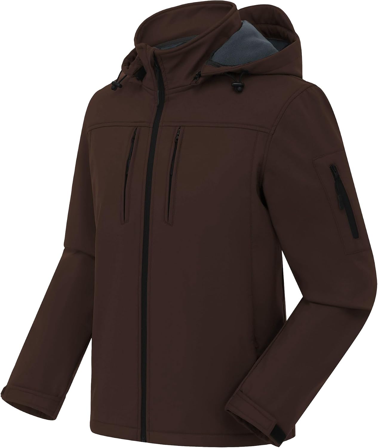 CREATMO US Men's Softshell Military Jacket With Removable Hood, Fleece Lined and Water Repellent Outdoor Reflective Coat