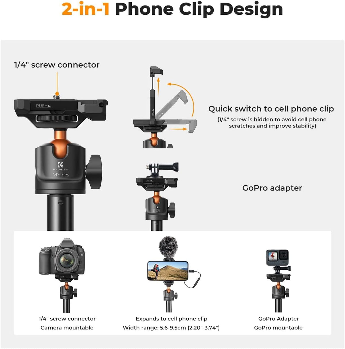 K&F CONCEPT 62'' Phone Selfie Stick Tripod
