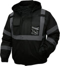 Safety jacket for men,Reflective high Visibility Hooded jacket,Hi-Vis Bomber Jacket with Pockets and Zipper,Waterproof,Black Bottom,ANSI/ISEA 107-2020 Type R Class 3,Black