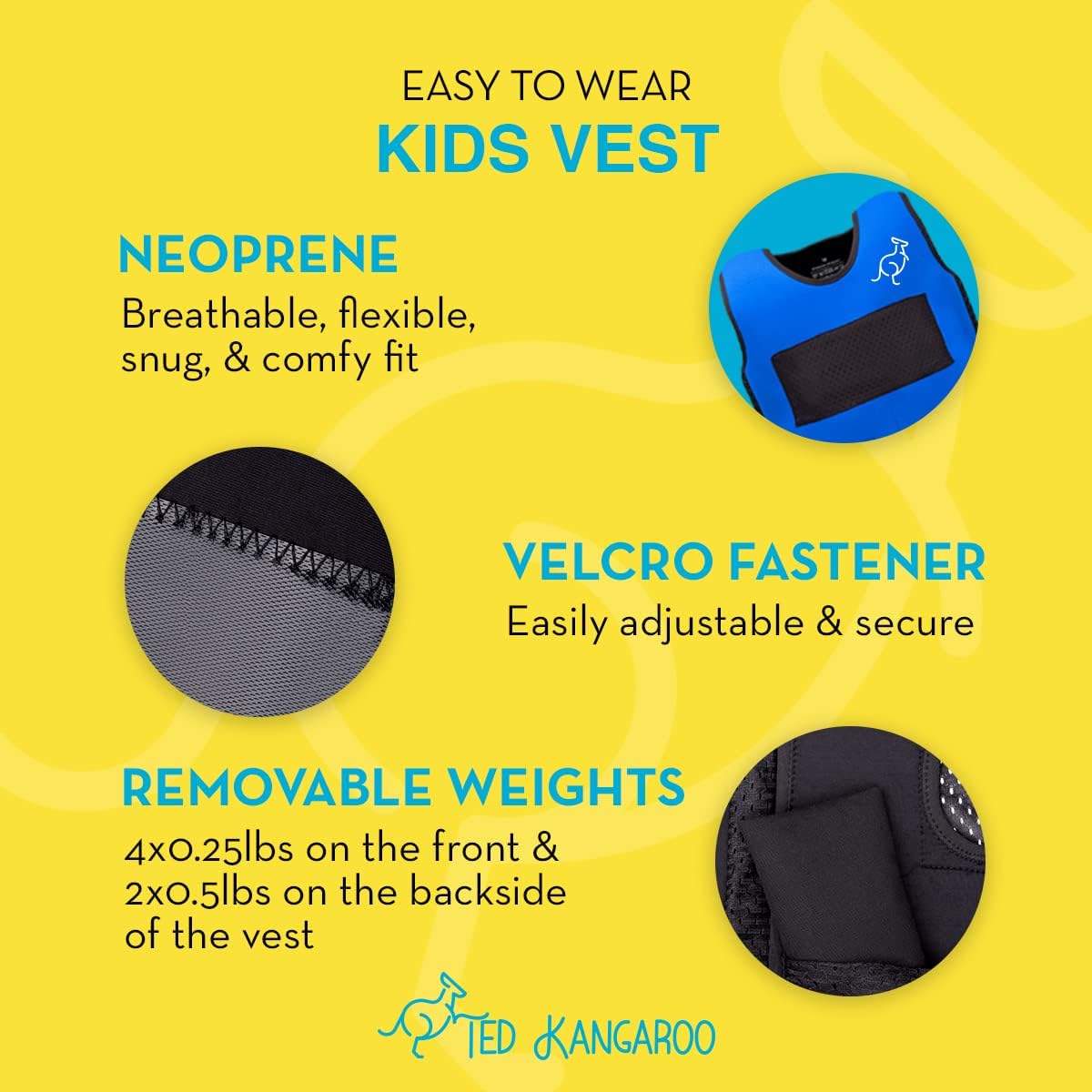 Ted Kangaroo Weighted Vest for Kids Sensory Compression Vest Deep Pressure Comfort (Blue)