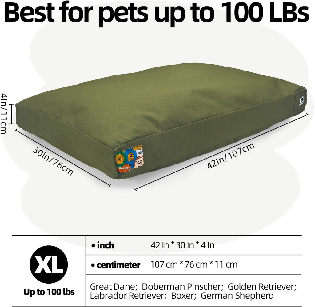 Sytopia 42 Inch Canvas Outdoor Dog Bed for Extra Large Dogs, Durable Dog Bed with Waterproof Machine Washable Removable Cover, Indoor Patio Pet Pad for Crate, Green