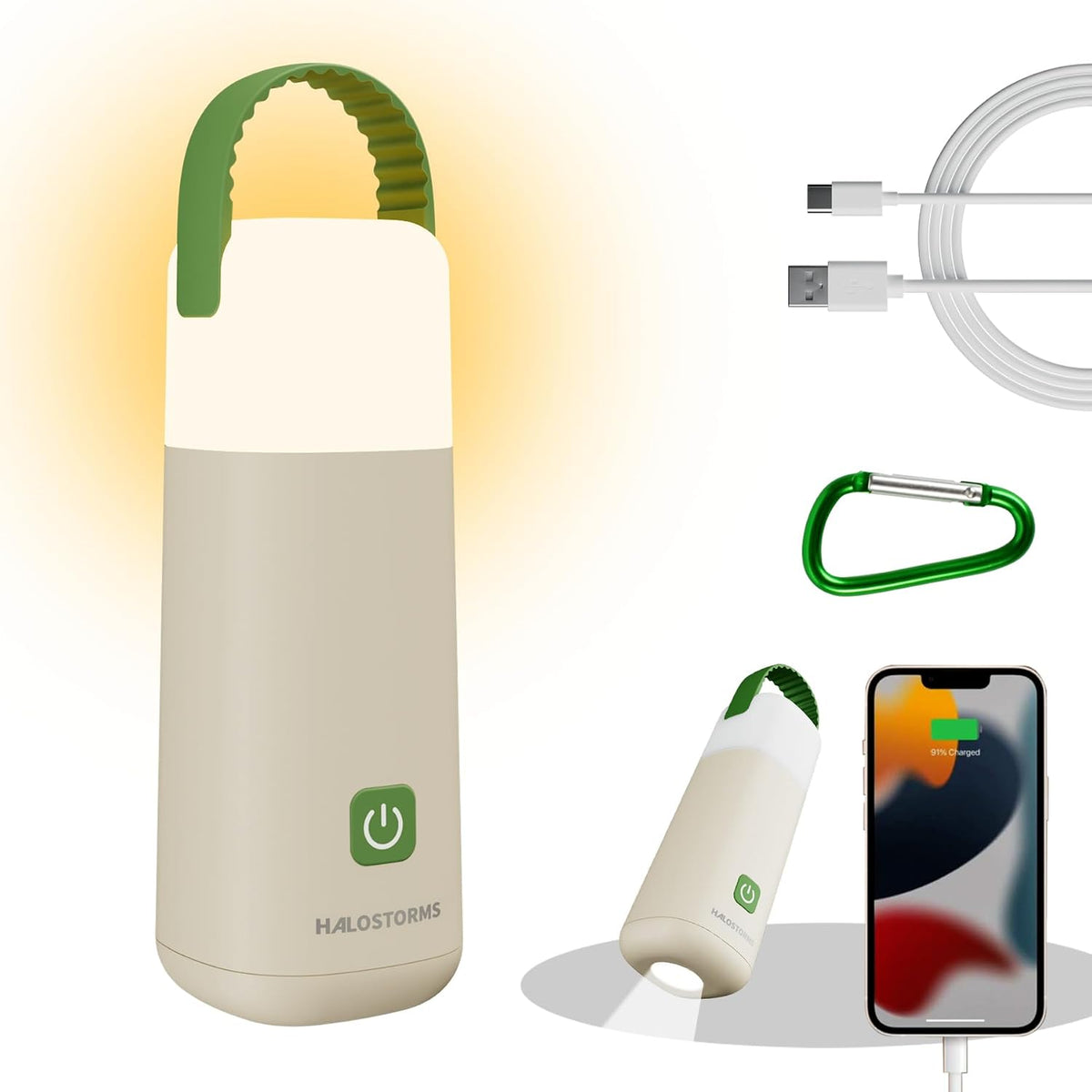 Rechargeable Camping Lantern, 350h Runtime Mini Flashlight with Hock,Green