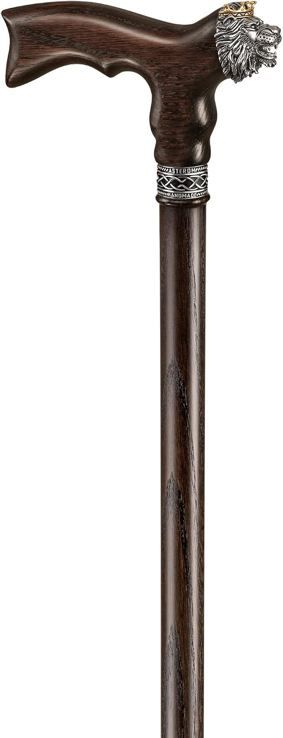Asterom Lion Walking Cane for Men, Cool Wooden Canes for Men, Oak Wood