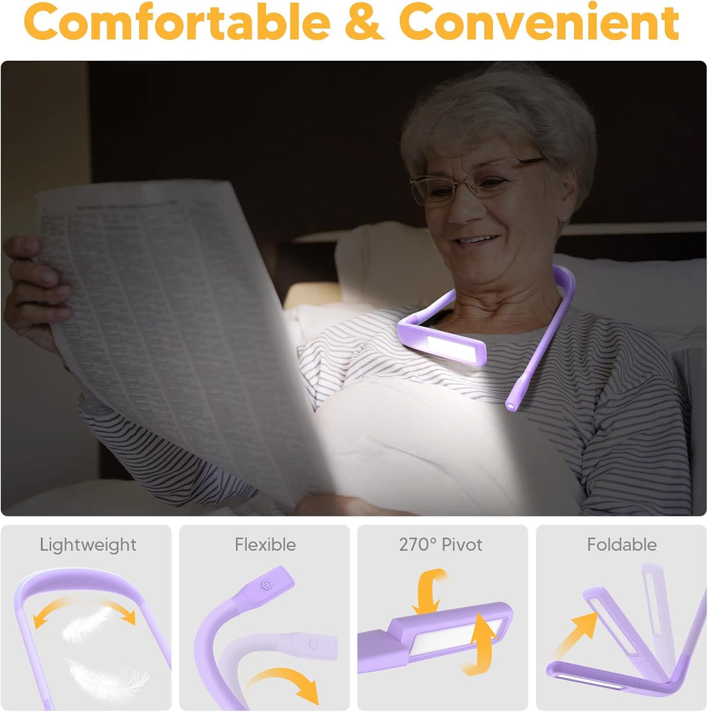 Reading Lights for Books in Bed, 3 Colors Dimmable Neck Light