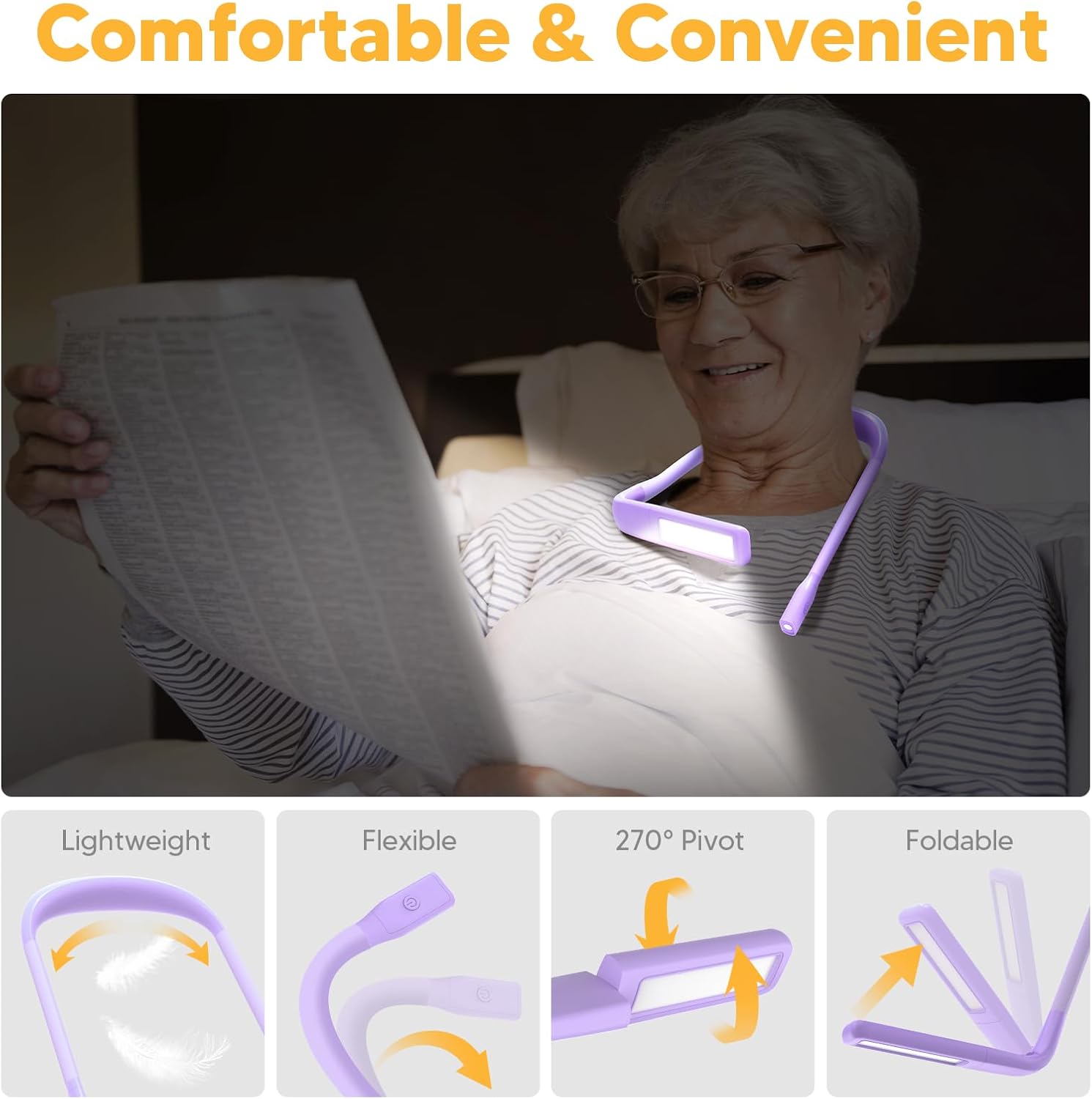 Reading Lights for Books in Bed, 3 Colors Dimmable Neck Light