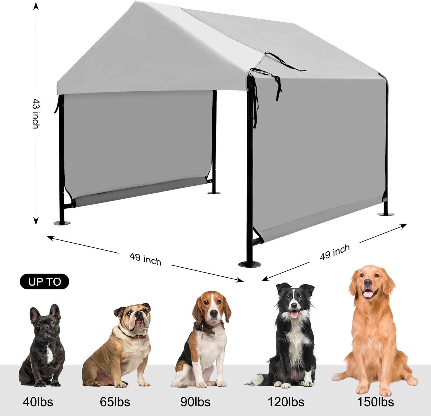 4x4 FT Extra Large Dog House Outdoor with Upgraded Doors, Weatherproof Dog Shade Shelter for Outside, Sun Rain Canopy Pet House for Large Dogs, Large Dog Tent Outdoor, Grey