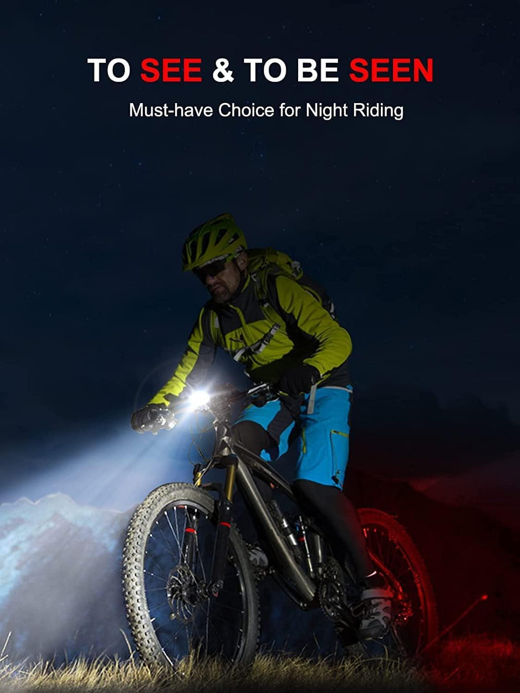 Cuvccn Bike Lights Super Bright, Rechargeable Bicycle Lights Set Multiple Modes, Waterproof Bike Lights for Night Riding/Cycling Safety, Front and Back Bike Reflectors Light, Long Battery Life