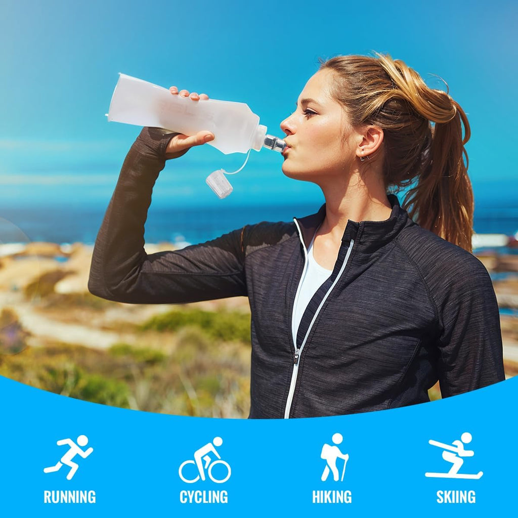 WRELS TPU Collapsible Soft Flask,Lightweight PBA Free Folding Running Water Bottles,Leakproof Durable Hydration Flask for Outdoors (500ml/16.9oz-2 Packs-White)