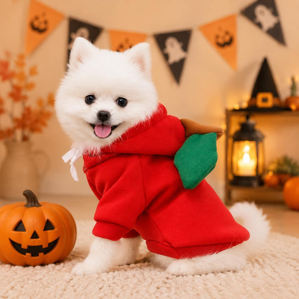 Dog Christmas Halloween Costumes,Dog Hoodies for Small Dogs Cats, Cat Puppy Outfits,Yorkie Chihuahua Pomeranian Clothes (Medium, Red-Apple)