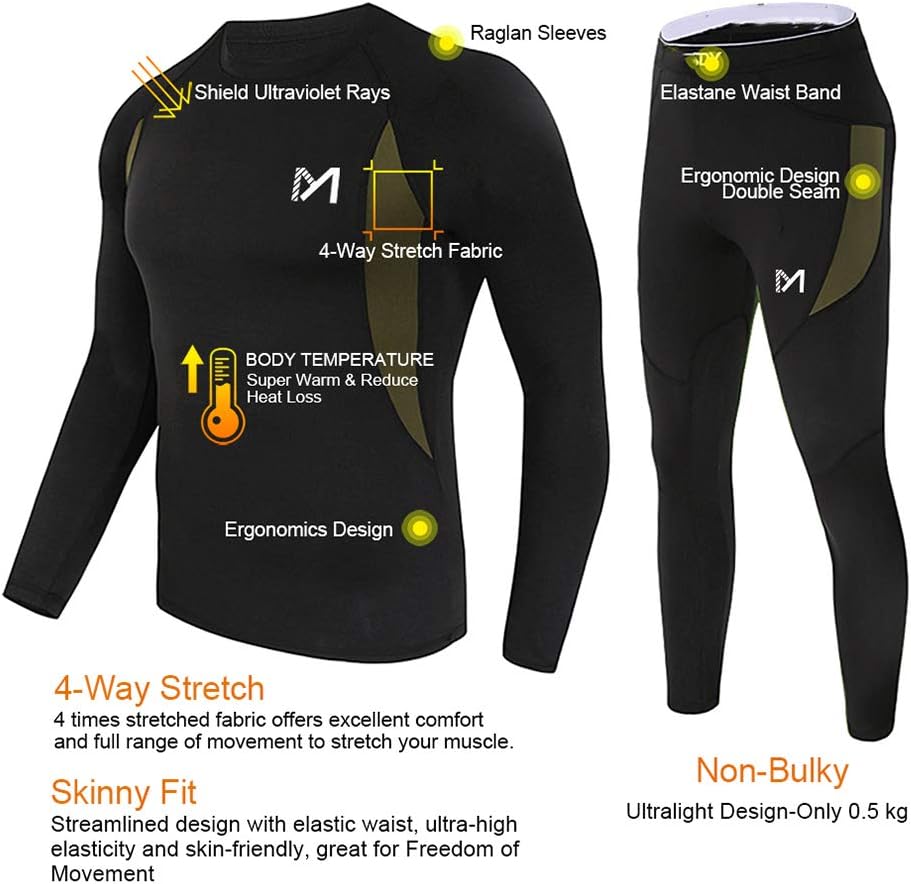 MEETYOO Thermal Underwear for Men, Winter Gear Long Johns Base Layer Top and Bottom Set for Skiing Running