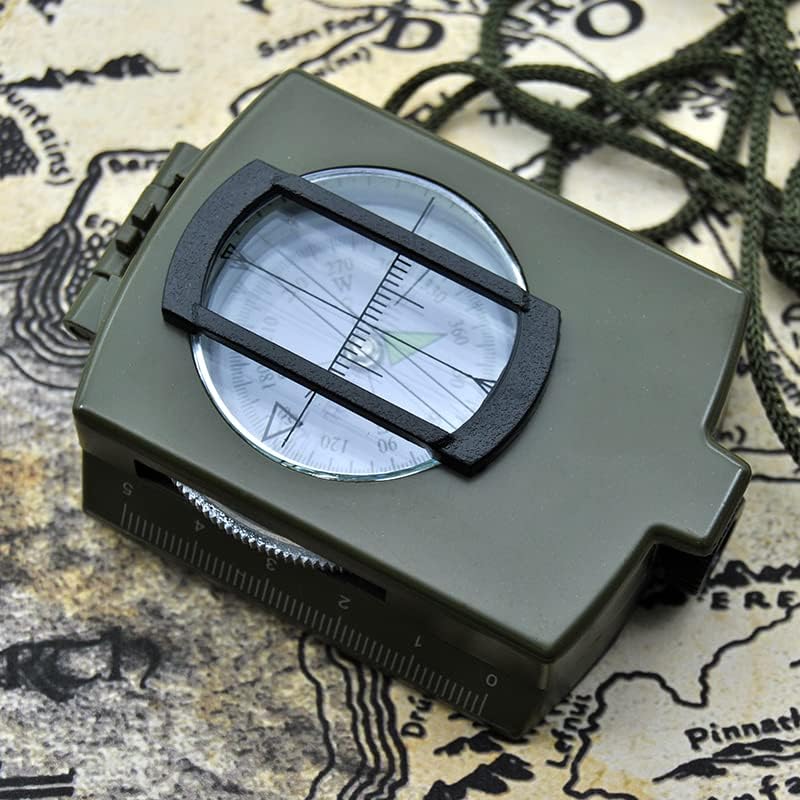 Military Lensatic Sighting Compass Waterproof and Shakeproof with Map Measurer Distance Calculator, Pouch for Camping, Hiking