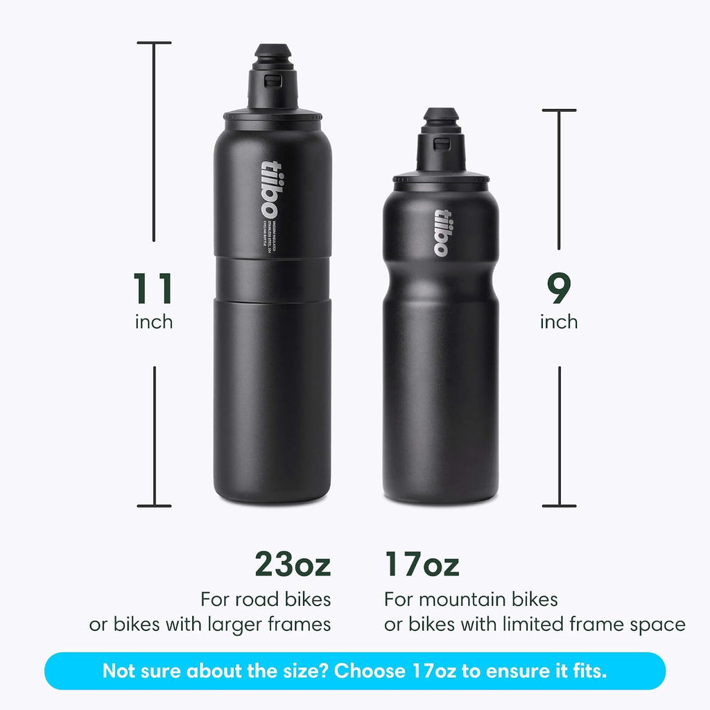 tiibo Vacuum Insulated Stainless Steel Bike Water Bottle, Black, 23OZ