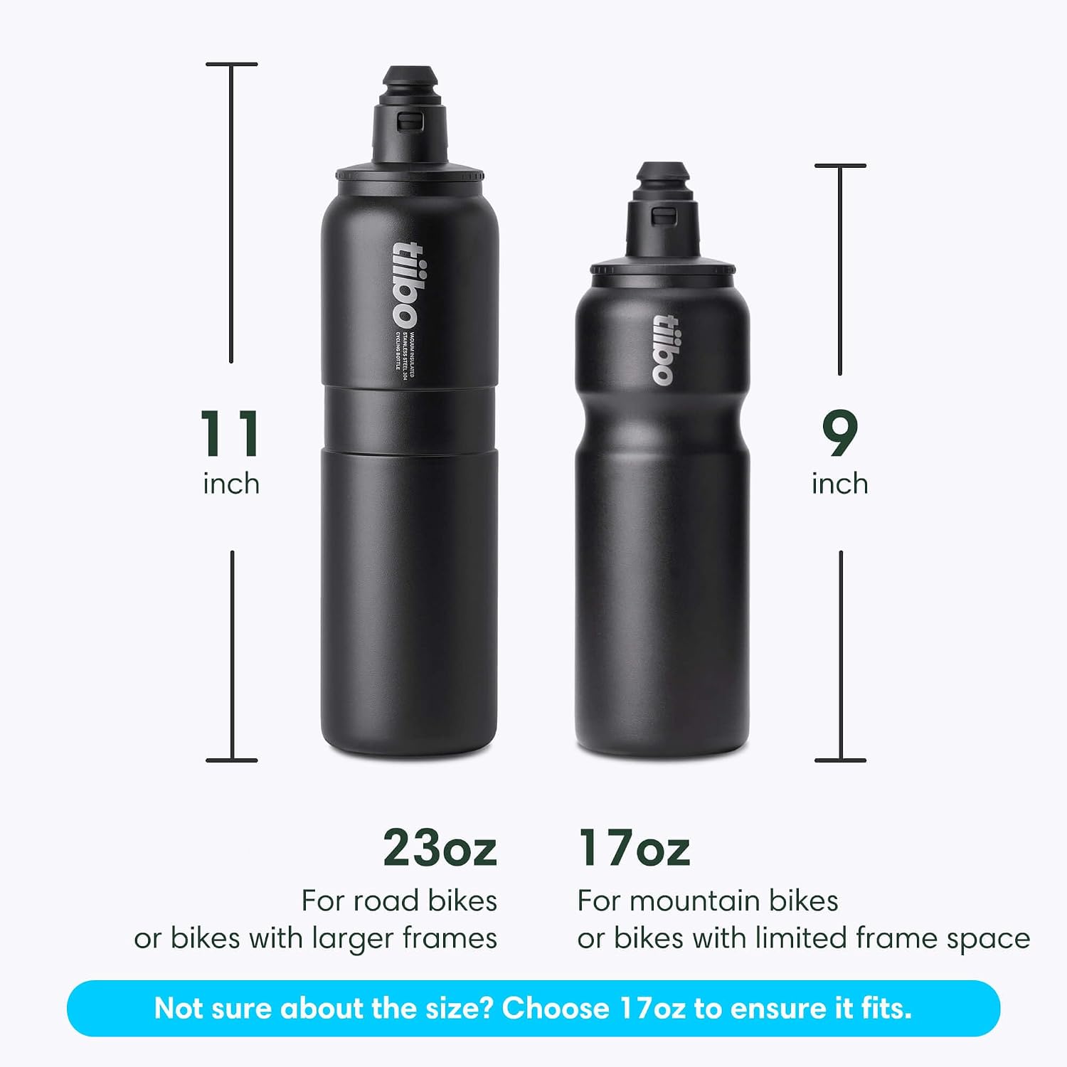 tiibo Vacuum Insulated Stainless Steel Bike Water Bottle, Black, 23OZ