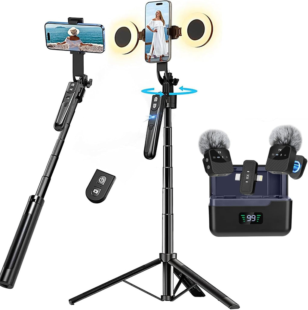 Auto Face Tracking Tripod 360 Rotation with Stand,Android and iPhone Tripod Holder with Remote and Gesture Control, No App,Built-in Tracking Camera Selfie Stick for Vlog Video Recording Tiktok