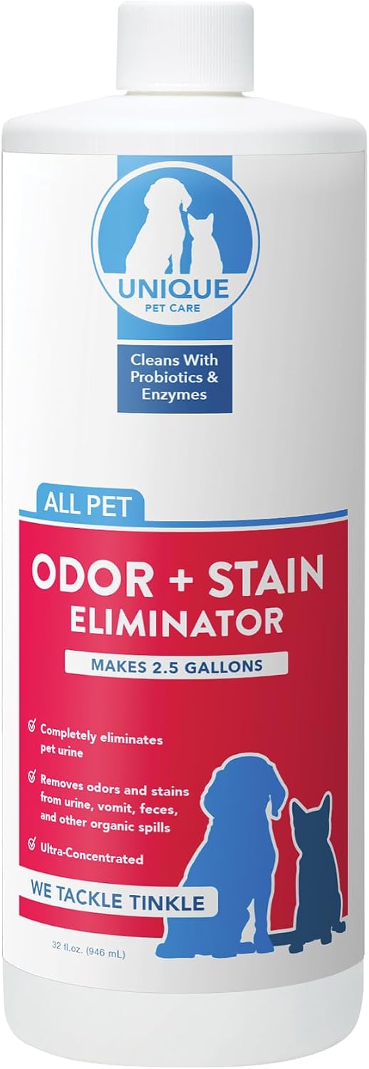 Unique Pet Odor and Stain Eliminator Liquid Concentrate - Makes Over 2.5 Gallons - Eliminates Pet Odors and Stains (32 oz)