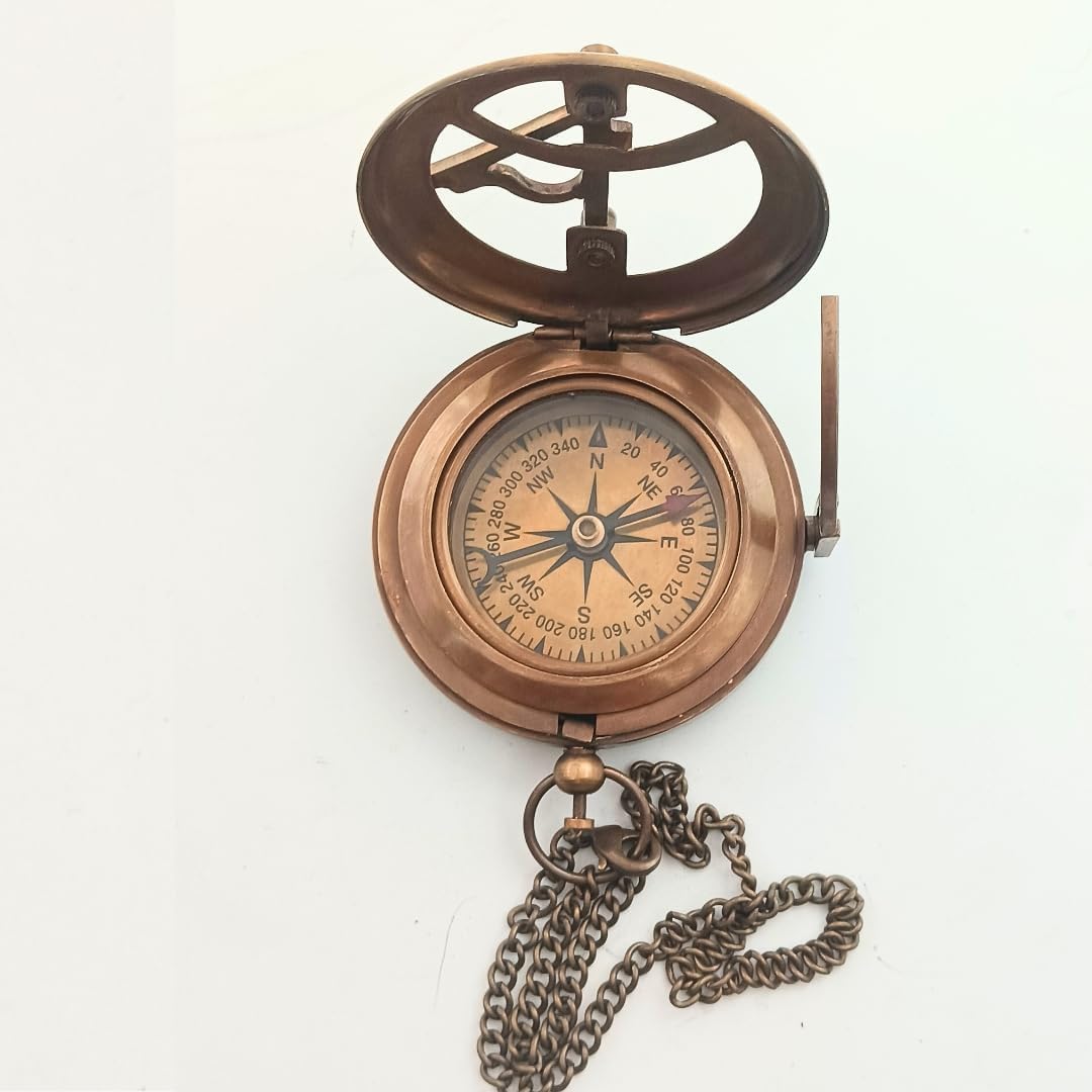 Behind You Engraved Brass Compass Gift for Men - Handcrafted Vintage Brass Sundial Compass – Antique Nautical Sun Clock with Leather Case - Best Graduation Gift - Best College Graduation Gift