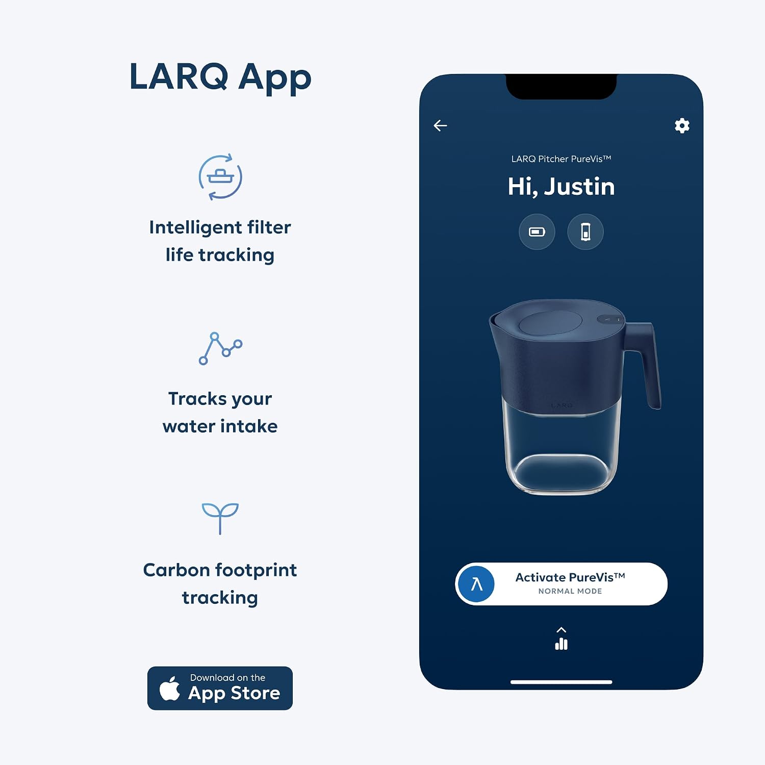 LARQ PureVis 3-in-1 Smart Water Filter Pitcher with UV-C Purifier and App