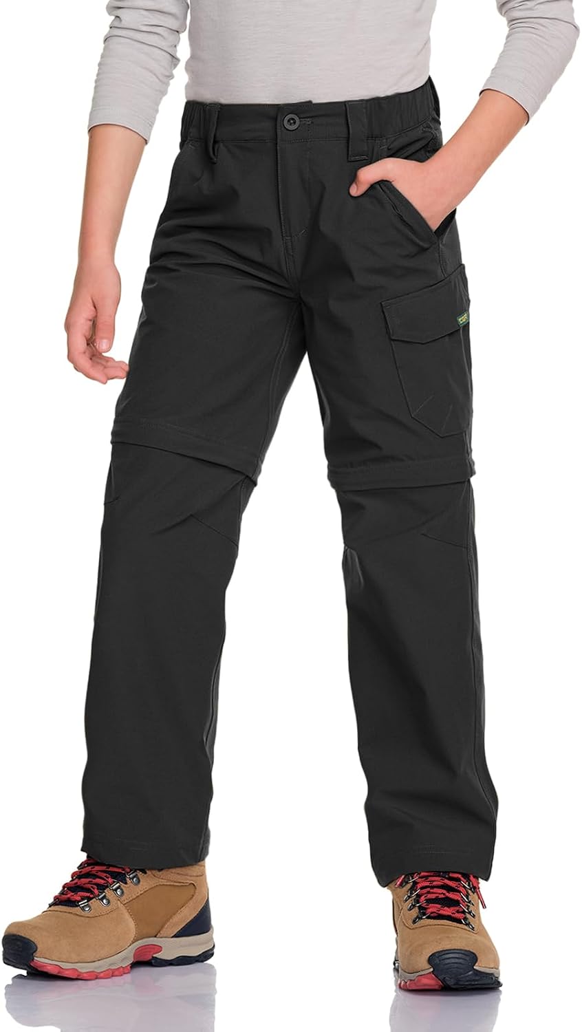 CQR Kids Youth Hiking Cargo Pants, UPF 50+ Quick Dry Convertible Zip Off Pants, Outdoor Camping Pants
