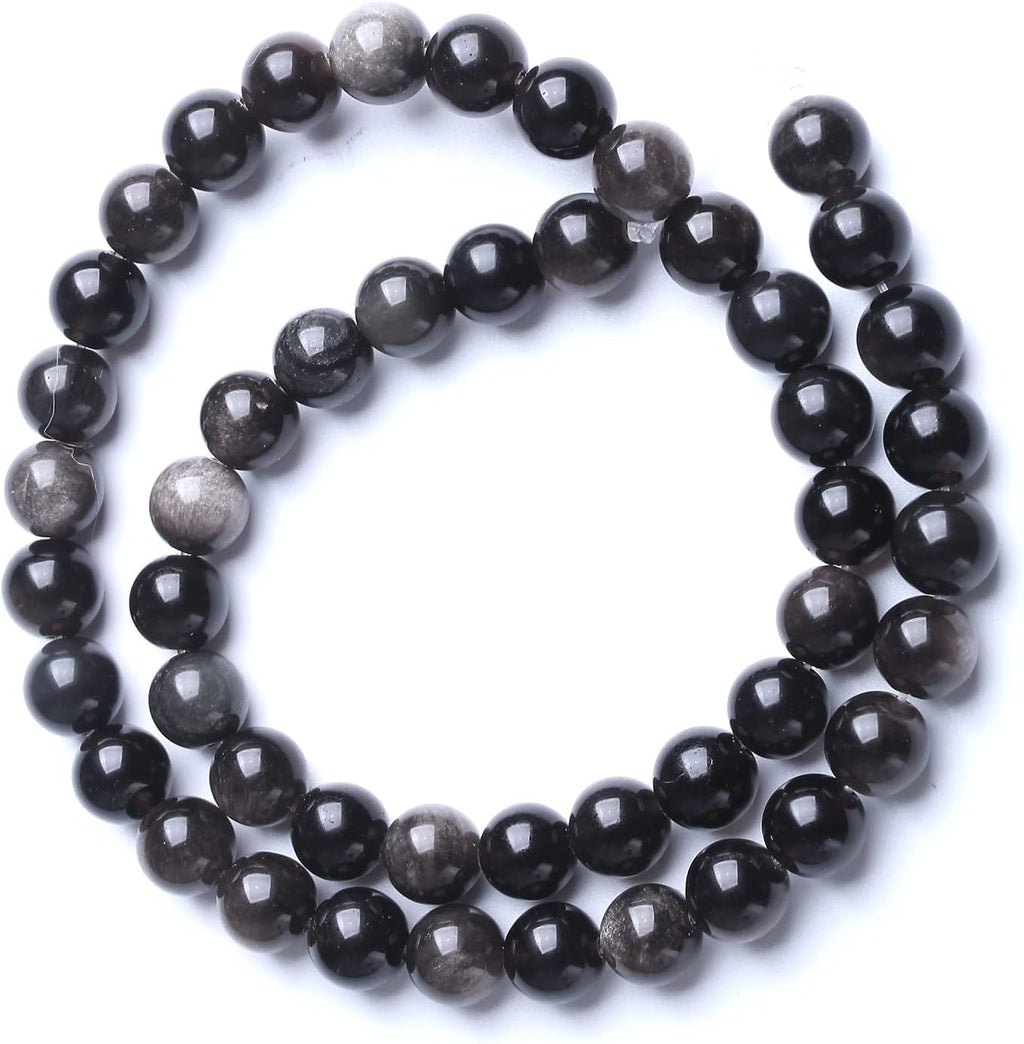 8MM 46PCS Natural Stone Silver Obsidian Loose Beads for Jewelry Making DIY Bracelet