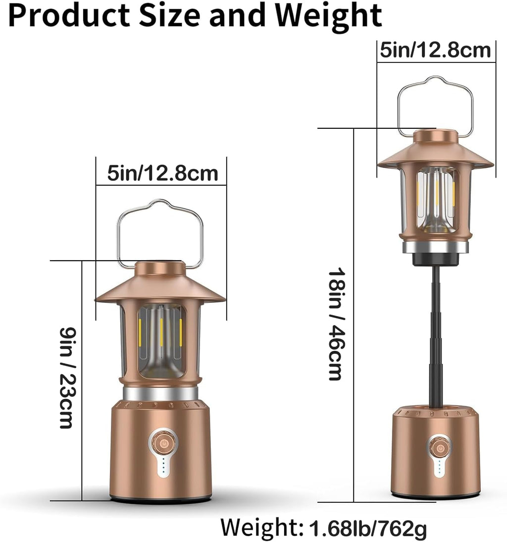 Rechargeable Camping Lantern, 8000mAh Telescopic Camping Light - 3 Light Modes, Adjustable Brightness & Height, Up to 80hrs Lasting - Vintage Lantern for Camping & Hiking (Copper)
