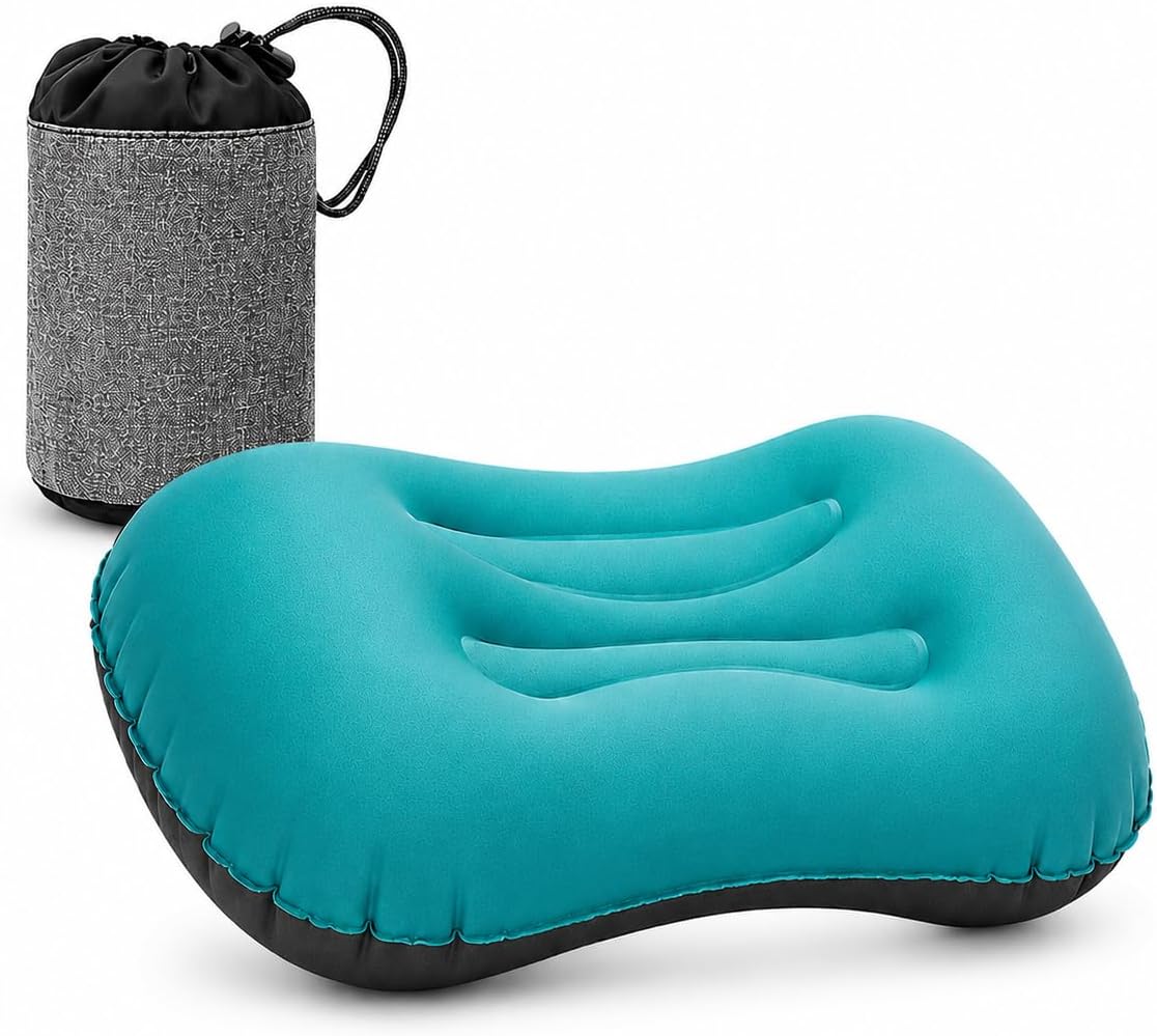 Inflatable Camping Pillow, Ultralight Travel Pillow with Storage Bag for Neck Lumbar Support, Compact Comfortable Inflating Pillow for Camping, Hiking, Backpacking, Outdoor (Orange)
