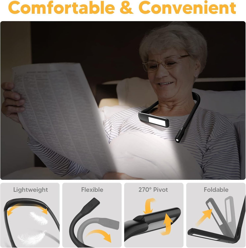Neck Light, Rechargeable Reading Light, 3 Color Stepless Dimming