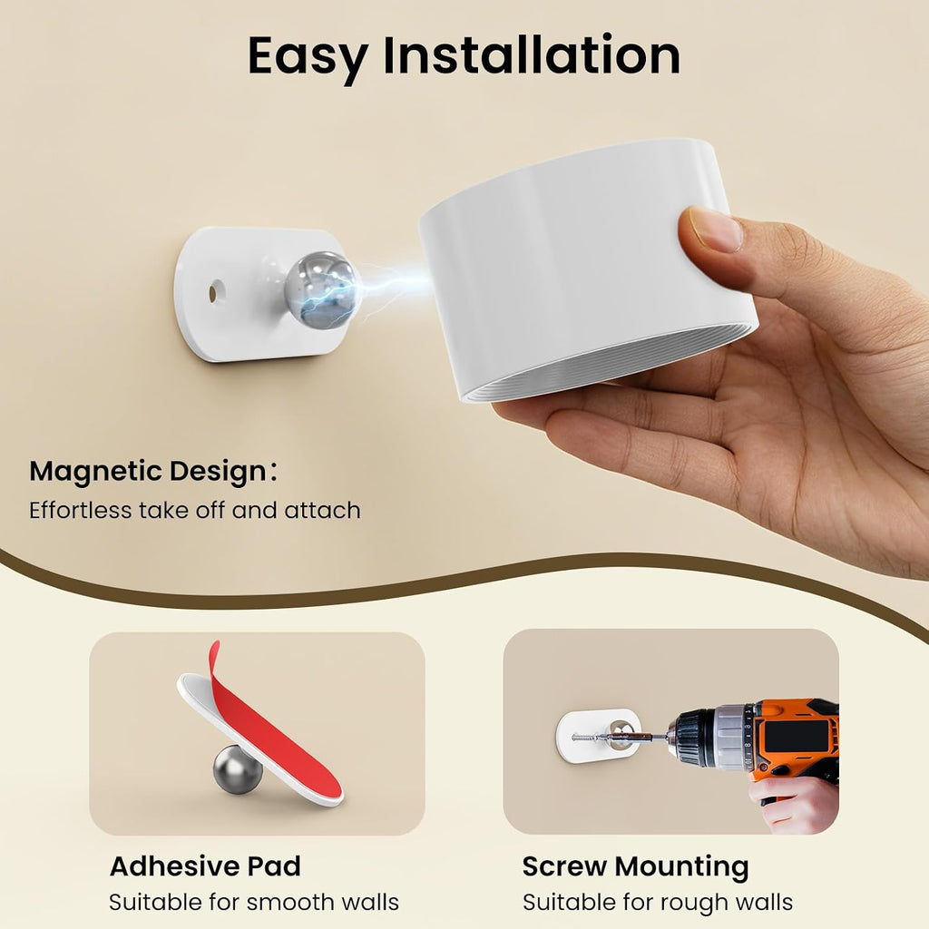Koopala LED Wall Sconces, Wall Mounted Lamps with Rechargeable Battery Operated Dim 3 Brightness Removable Charging 360°Rotate Magnetic Ball, Cordless Wall Light for Reading Study Bedside Hallway