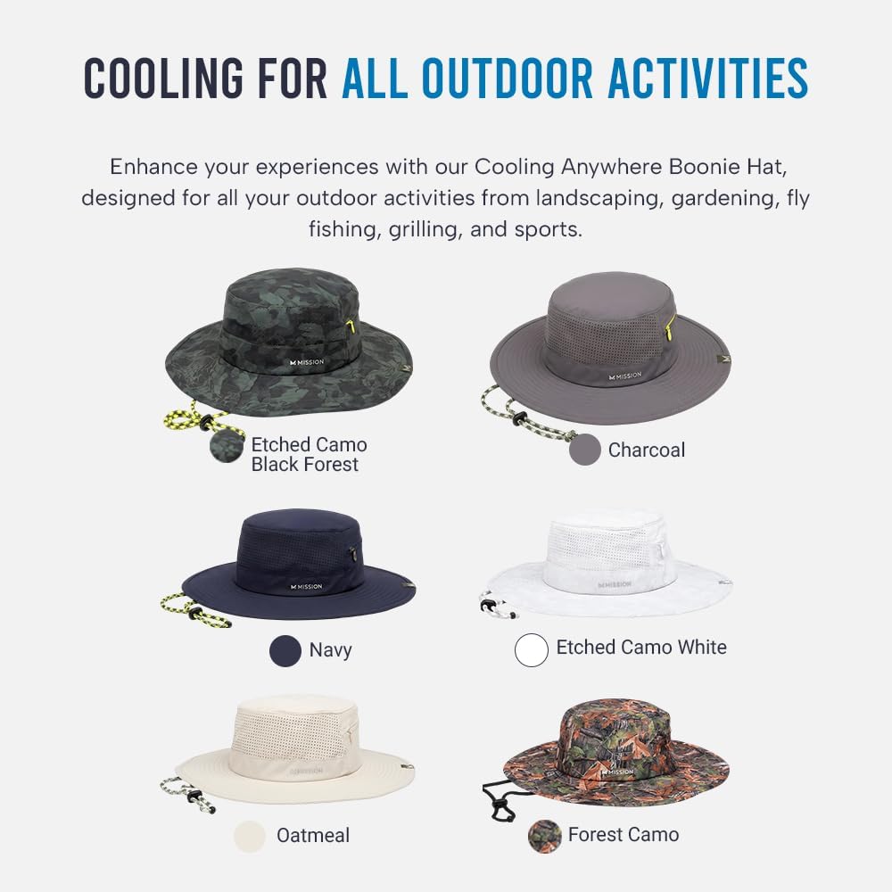 MISSION Cooling Anywhere Boonie Hat - Unisex Wide-Brim Hat for Men & Women - Cools Up to 2 Hours - UPF 50 Sun Protection