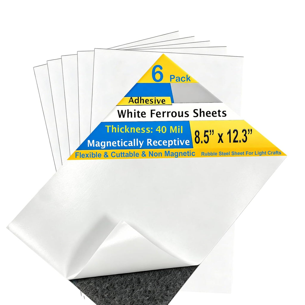 6 Pack, Adhesive Metal Sheets-8.5” x 12.3”, Ferrous Sheet for Magnets Receptive, 30 Mil Thin Flexible Rubber Steel Mat for Crafts, Magnetic Miniatures Organization – Fits Standard US Really Useful Box