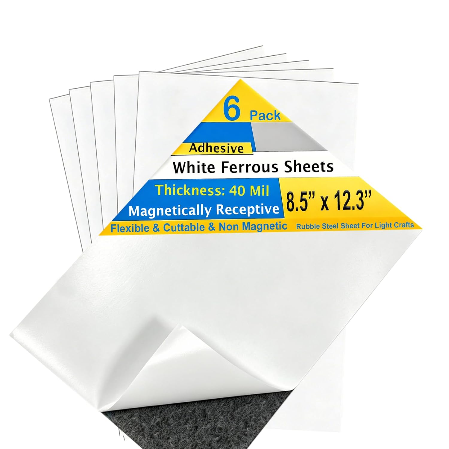 6 Pack, Adhesive Metal Sheets-8.5” x 12.3”, Ferrous Sheet for Magnets Receptive, 30 Mil Thin Flexible Rubber Steel Mat for Crafts, Magnetic Miniatures Organization – Fits Standard US Really Useful Box
