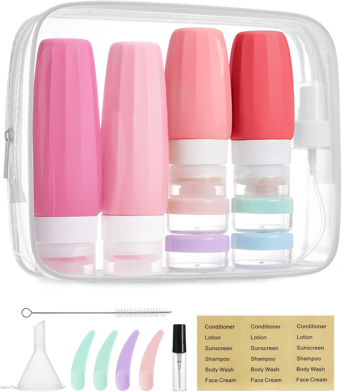 BAGSMART TSA Approved Toiletry Bag, 3 Pack Clear Makeup Cosmetic Bag Organizer, Quart Size Travel Bag for Toiletries, Carry-on Travel Accessories Essentials, Pink-3pcs