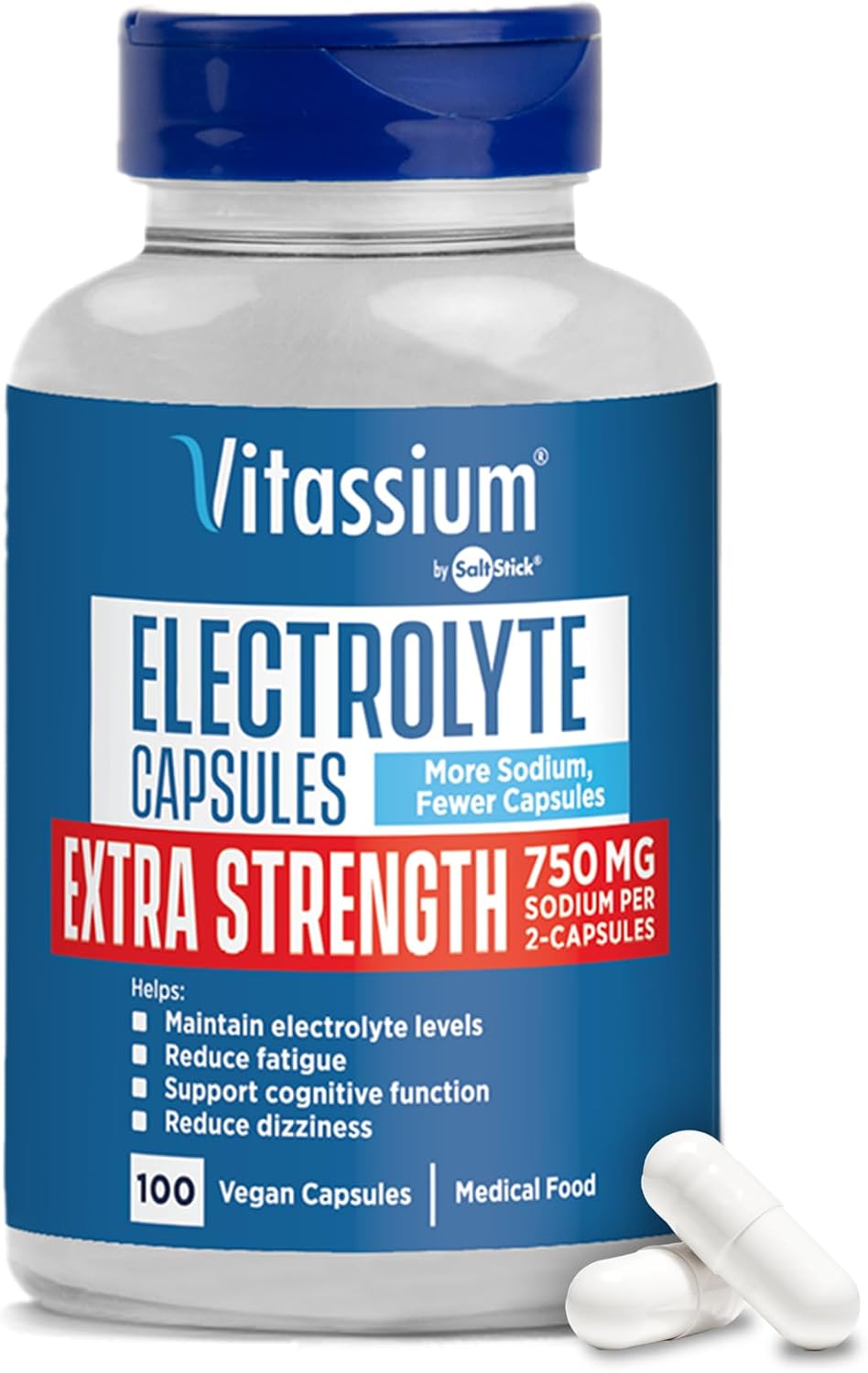 Vitassium Salt Pills Plus Strength For POTS Scientifically Formulated 100ct