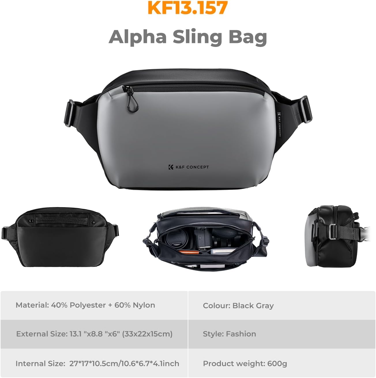 K&F CONCEPT 2 in 1 Camera Sling Bag, Everyday Shoulder Bag