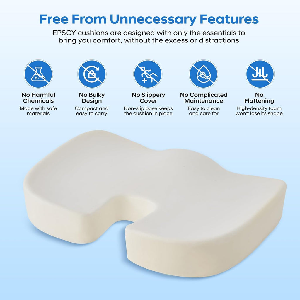 EPSCY Memory Foam U-Shaped Cushion for Coccyx, Hemorrhoid, Sciatica & Tailbone Pain Relief - Pressure Reducing Seat Cushion with Removable Cover - Postpartum Pillow for Office Chair, Wheelchair, Black
