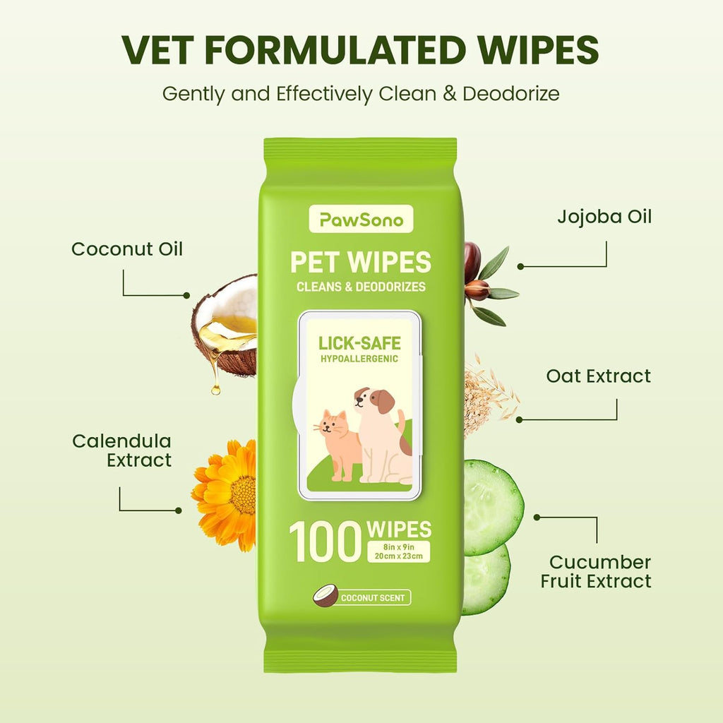 PawSono Hypoallergenic Pet Wipes for Dogs, Cats & Small Animals, 400 Coun
