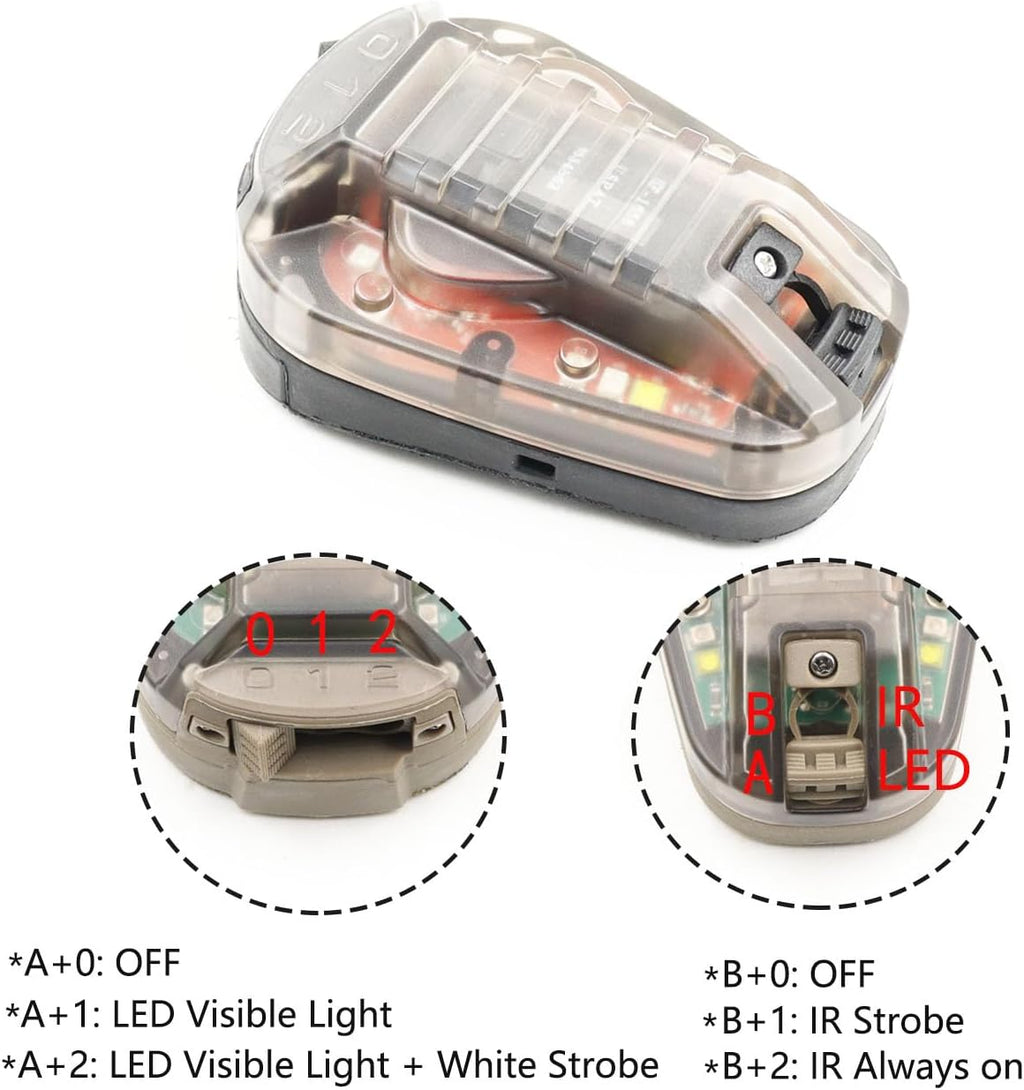 Tactical IR Strobe Helmet Light Military Identification Lights with Visible LED + White Strobe Survival Signal (Black-Red)