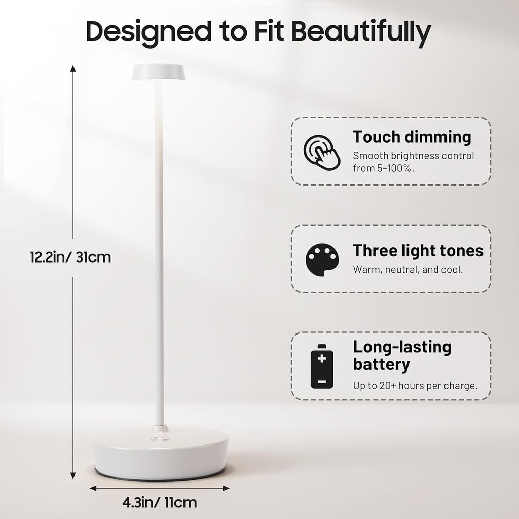 2 Pack Rechargeable Cordless Table Lamp, 6000mAh Battery Table Light