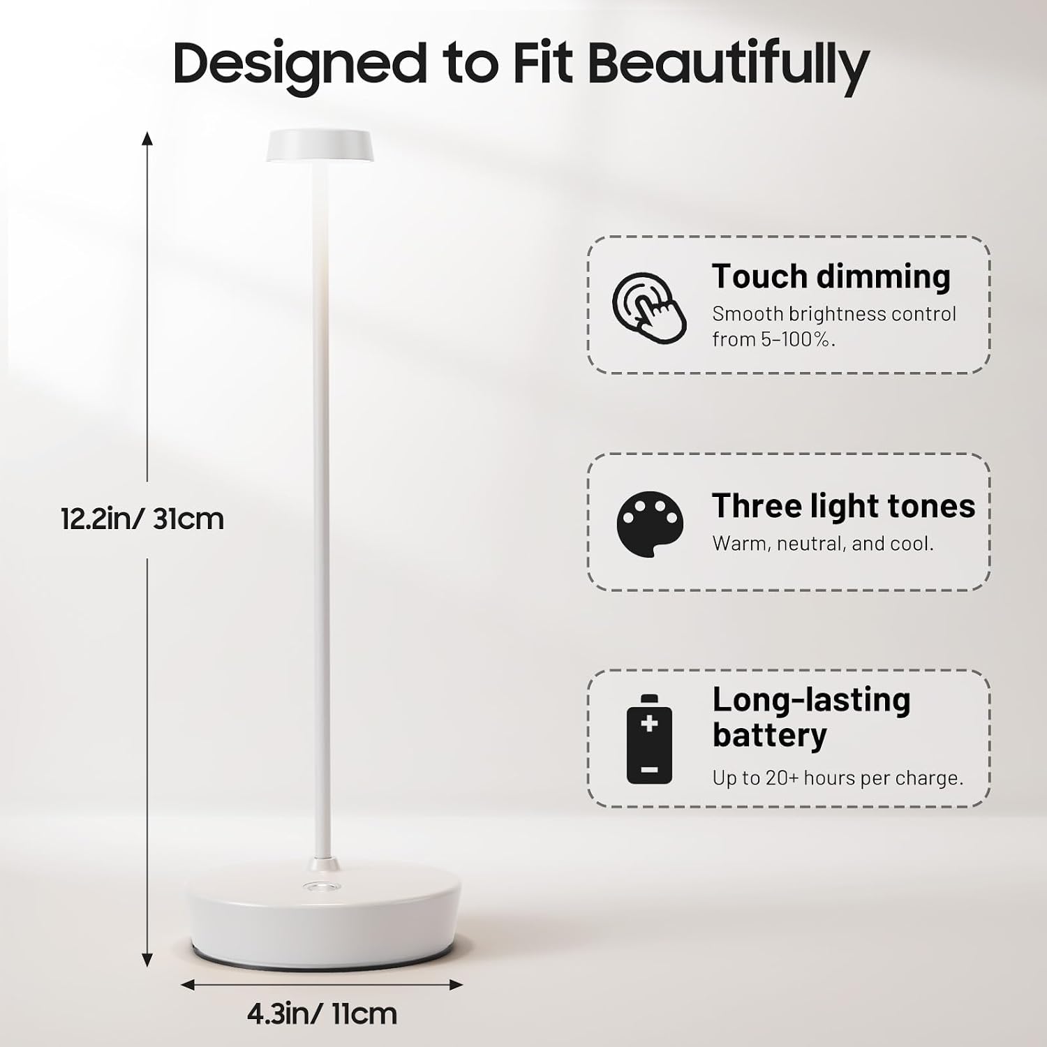 2 Pack Rechargeable Cordless Table Lamp, 6000mAh Battery Table Light