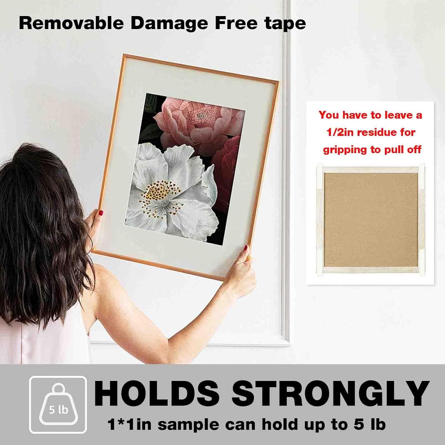 Hasaky Removable Double Sided Tape 40pcs, Picutre Hanging Strips Damage Free,Heavy Duty Mounting Tape Wall Adhesive Strips for Poster Carpet Rug Art Craft Scrapbook