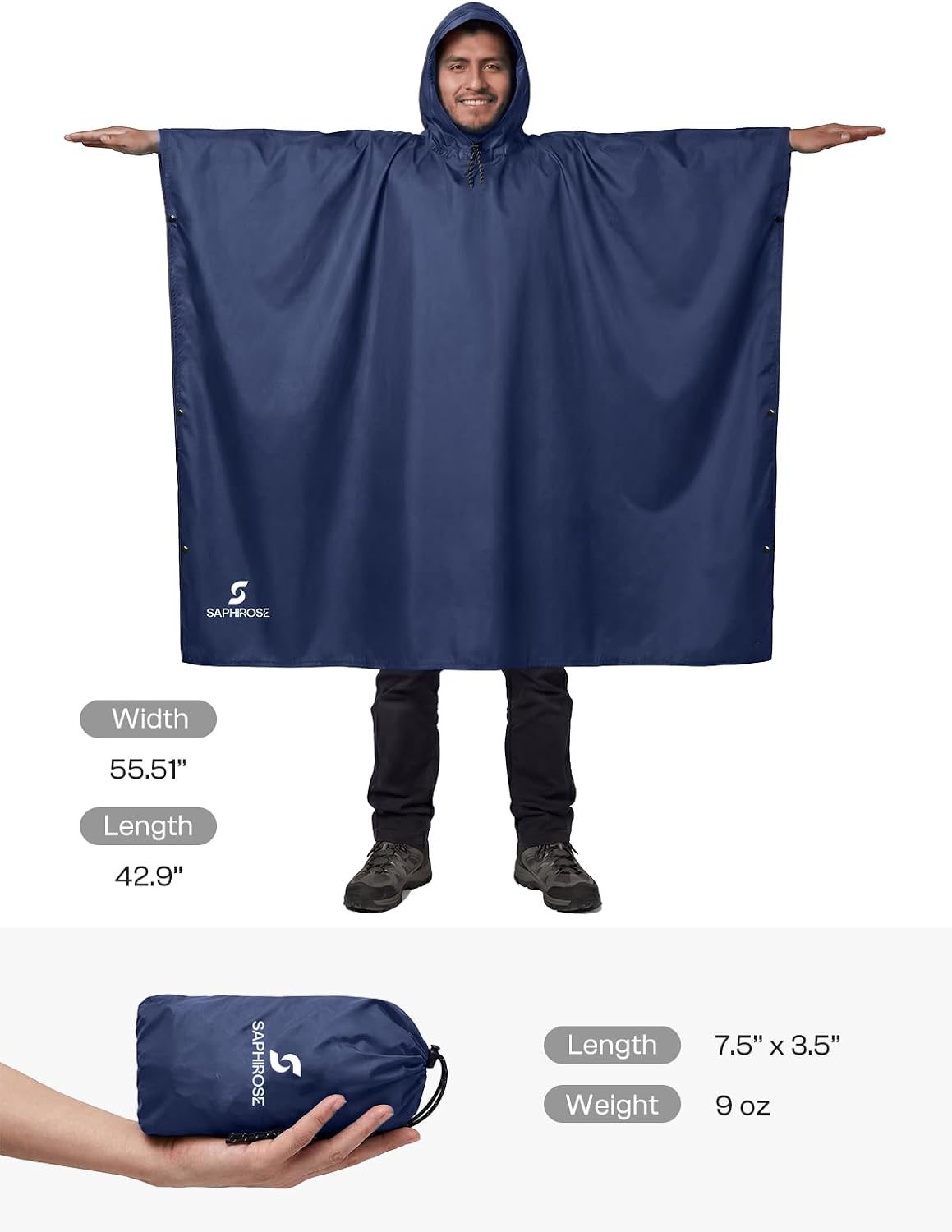 SaphiRose Hooded Rain Poncho Waterproof Raincoat Jacket for Men Women Adults
