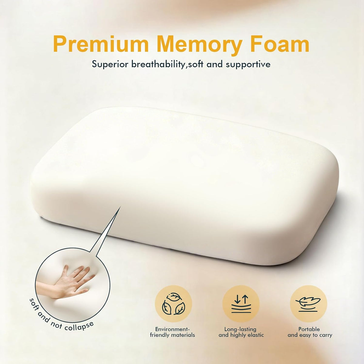Thick Camping Memory Foam Pillow, Compressible & Ultralight Travel Pillow for Backpacking - Ergonomic Neck & Lumbar Support for Side Sleepers, Compact for Hiking, Car, Airplane (Black)