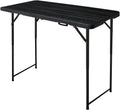 4ft Folding Table, Portable Fold-in-Half Adjustable Height Utility Table for Indoor/Outdoor Use, Durable HDPE & Steel, Stable & Lightweight, Multi-Purpose, Black Woodgrain