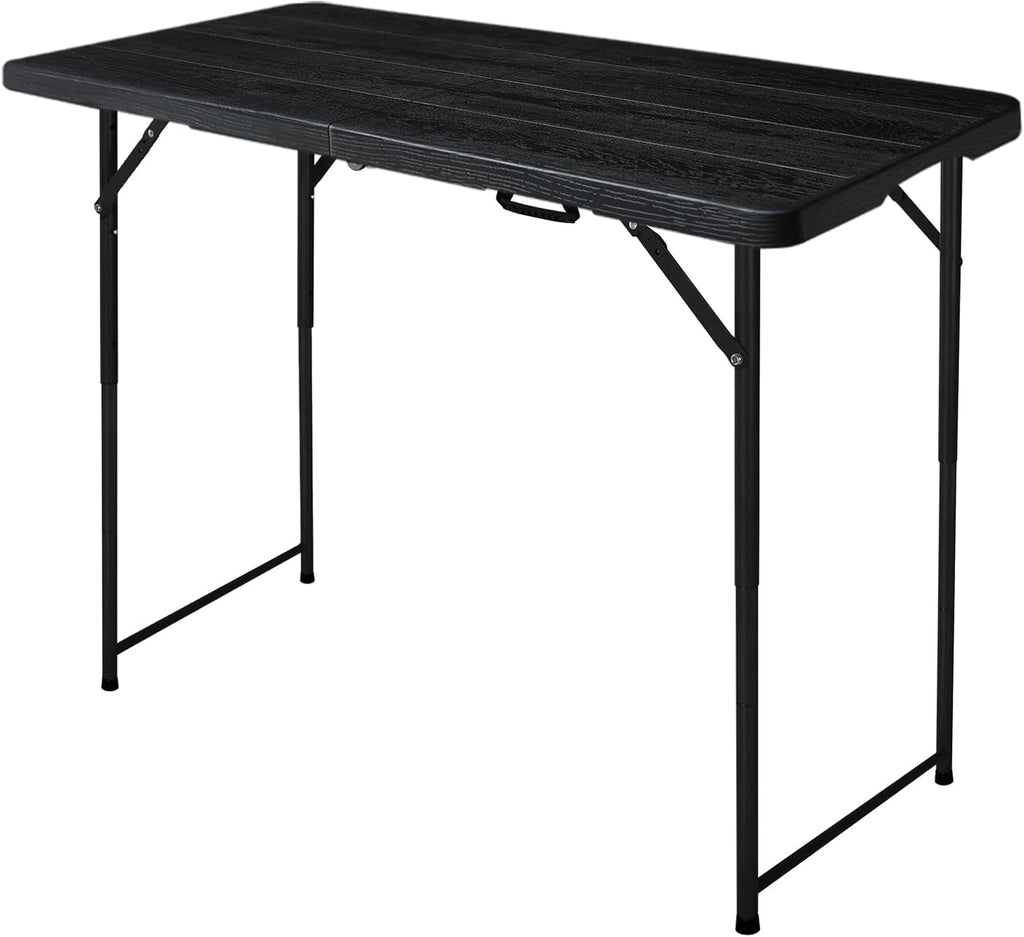 4ft Folding Table, Portable Fold-in-Half Adjustable Height Utility Table for Indoor/Outdoor Use, Durable HDPE & Steel, Stable & Lightweight, Multi-Purpose, White